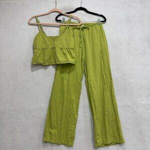 Blanco By Nature Gauze Set Womens Small Green Cotton Tank Pants Wide Leg Lounge